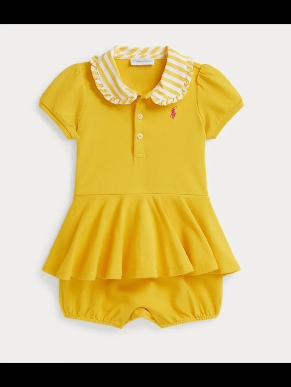 Ralph Lauren Yellow Striped-Collar Polo Peplum Romper 18m